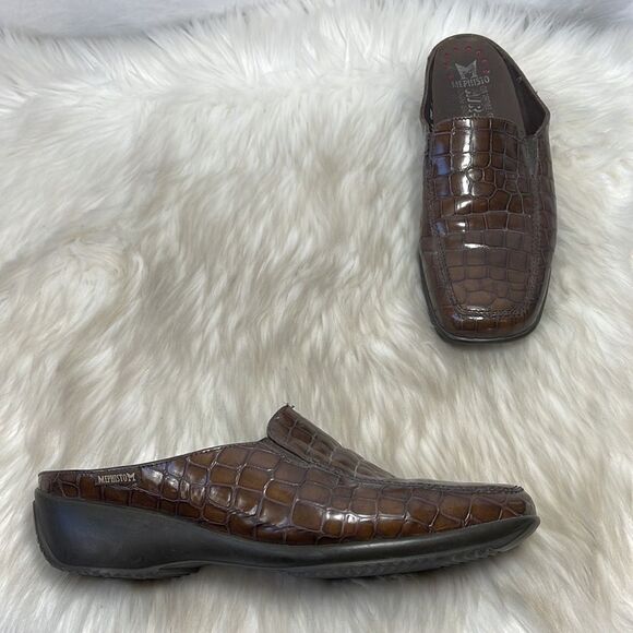 Mephisto Meg Brown Embossed Croc Leather Air Jet Slides Sz 8.5 - Picture 1 of 6